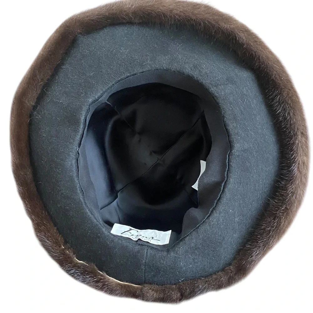 Vintage Evans Chicago‎ Brimmed Mink Fur Cloche Hat Glossy Mahogany Brown MCMLUXE